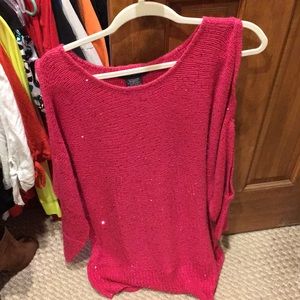 Sequin Cold-Shoulder Tunic Sweater